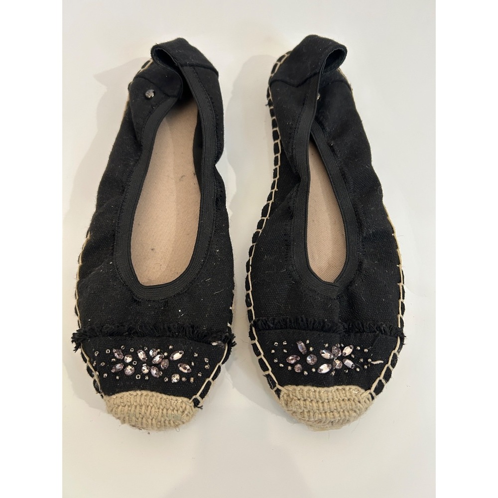 Simply Vera Vera Wang Black Espadrille Flats Beaded Bow Ballet Shoes Womens 9